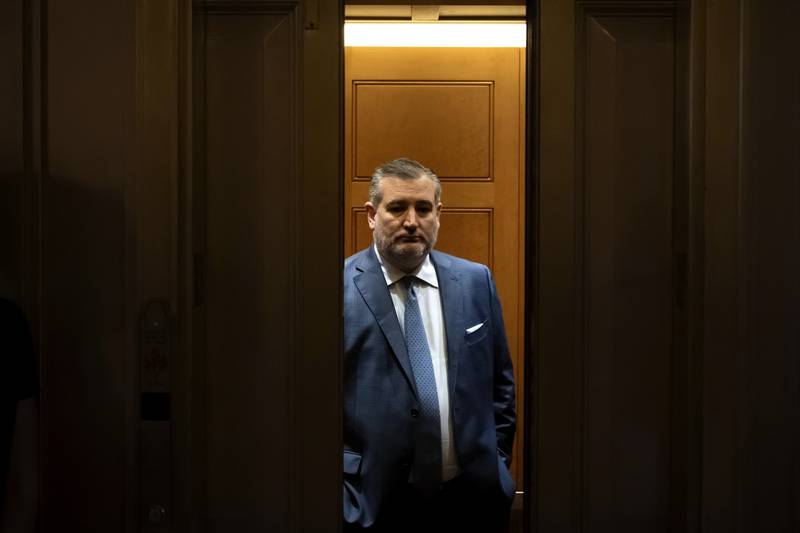 Sen. Ted Cruz, R-Texas, stands in an elevator as Republicans begin a final push to advance President Donald Trump's tax breaks and spending cuts package, at the Capitol in Washington, Monday, June 30, 2025. (AP Photo/Mark Schiefelbein)