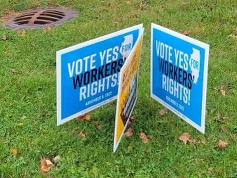 State Sen. Craig Wilcox said this was an example of "dirty tactics" when it comes to campaign signs. Signs of the opposing view are placed around another sign to block it from view.