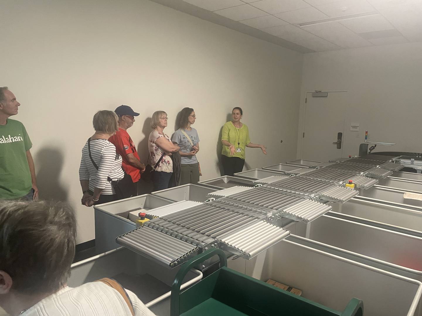 A library tour made a stop to let patrons check out the book sorter July 6, 2024, at the DeKalb Public Library during a program held in collaboration with the J.F. Glidden Homestead & Historical Center.