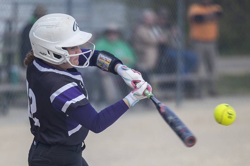 Dixon’s Breanna Tegeler drives the ball against Rock Falls Thursday, May 7, 2026.