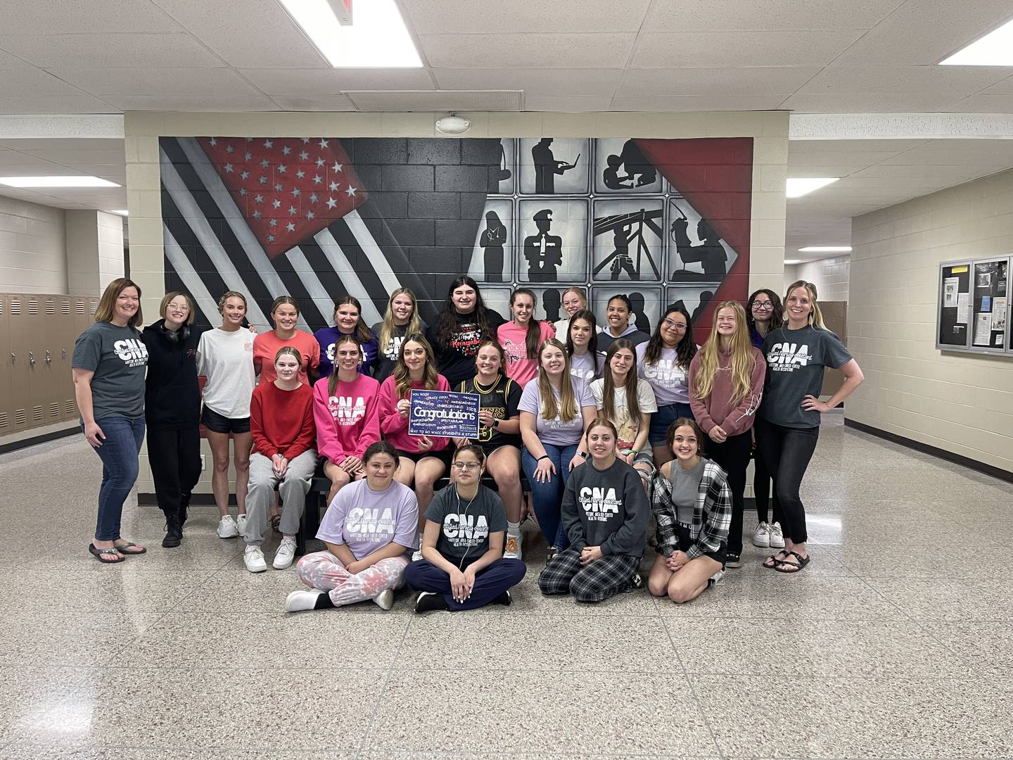 Section 2 of the nursing assistant class at Whiteside Area Career Center. Front row, from left, Aubrie Kozak, Marbella Alvarez, Ashlynne Hansen, Violet Widolff; middle row, Emily LeTourneau, Amara Thomas, Brooke Becker, Denali Stonitsch, Molly Hackbarth, Emma Crebo, Erin Ward; back row, instructor Jessie Houzenga, Natalie Buck, Ashely Cadie, Sophia Moeller, Zoe Morgan, Grace Boostrom, Azbie Azemi, Paetyn Adams, Bayli Baker Dunlap, Hailey Kuciver, Madie Calderon, Veronica Wade, Kaelynn Burgess, and instructor Sheila Fane