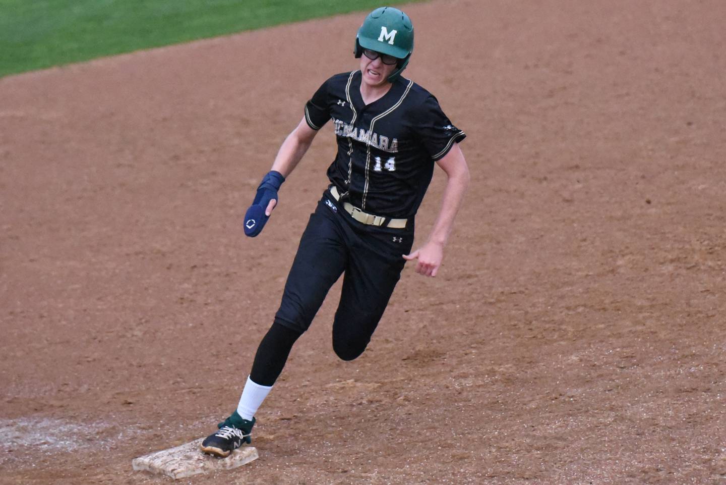 Bishop McNamara's Callaghan O'Connor rounds third on his way home for the game-winning run of the Fightin' Irish's 6-5 win over Hope Academy at home Thursday, April 30, 2026.
