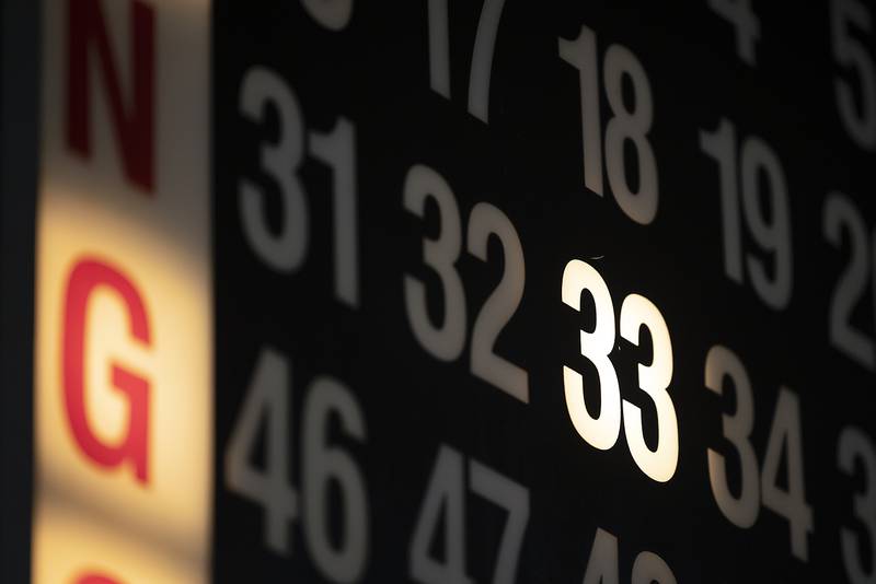 A large board keeps track of the BINGO numbers called at the Rock Falls American Legion Thursday, Nov. 21, 2024.