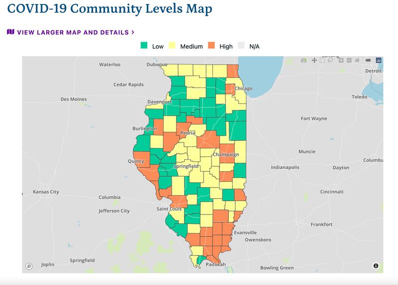 The latest community level COVID-19 map from the CDC on July 8, 2022