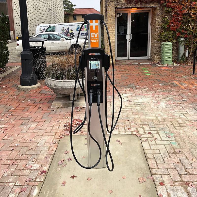 The unit is set up in Van Buer Plaza, according to a social media post from the City of DeKalb. The stations are meant to promote green energy use for residents and visitors, according to the post. (Provided by City of DeKalb)