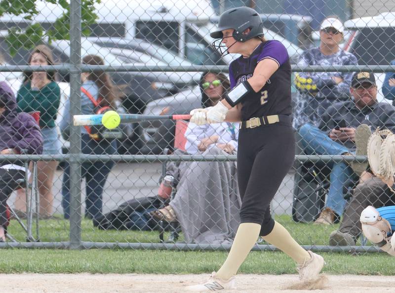 Serena's Anna Hjerpe makes contact with the ball during the Class 1A Regional title game on Friday, May 22, 2026 at Serena High School.