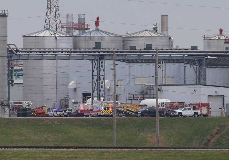 Emergency vehicles responded to a small duct fire at Marquis Energy in Hennepin on Friday, Nov. 4, 2022.
