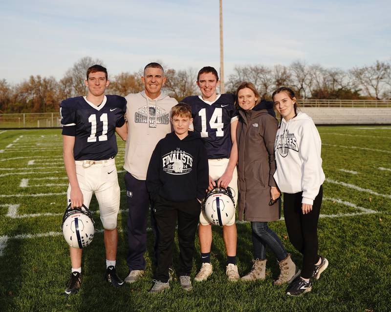 The family of Cary-Grove coach Brad Seaburg (from left):  Peyton (11), Brad, Kane (in front), Brady (14), Dorothy and Sofia.