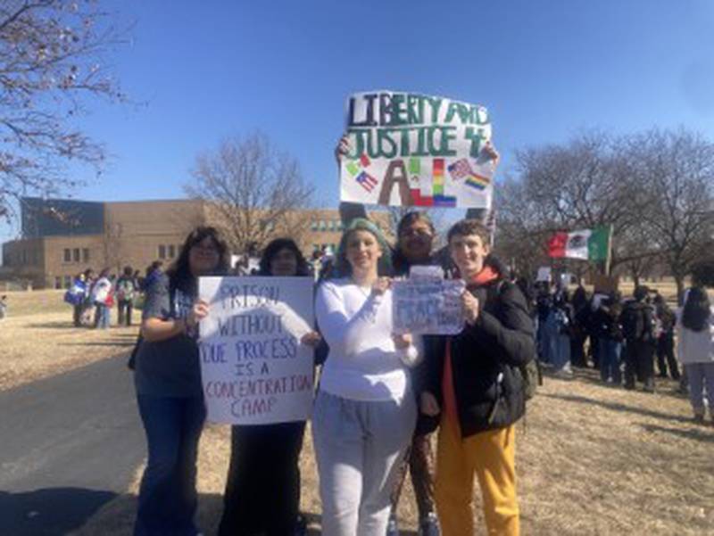 Bolingbrook High School students walked off campus to protest against the actions of Immigration and Customs Enforcement activities across the country on Friday, Feb. 13, 2026.