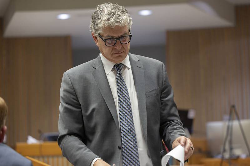 Defense attorney Michael Kujawa appears in Whiteside County Court Monday, Nov. 10, 2025, on day 6 of the Ramos wrongful death trial.