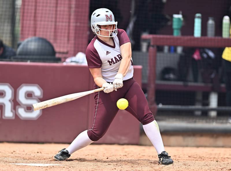 Marengo's Emily White at bat during the non-conference game against Lockport on Saturday, April. 27, 2024, at Lockport.