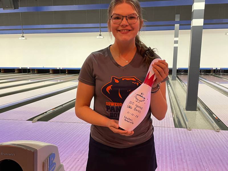 Oswego senior Lani Breedlove bowled a perfect 300 game Tuesday with an 806 three-game series, the fifth-best series by a girls bowler in IHSA history.