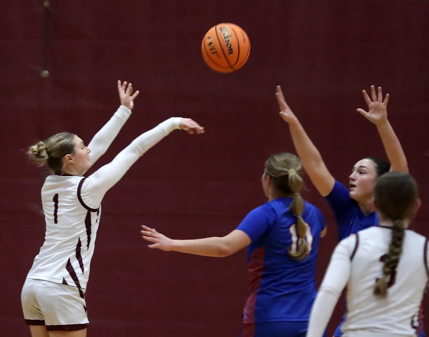 Marengo's Myah Broughton shoots there ball during an IHSA Class 2A Marengo Regional semifinal girls basketball game against Genoa-Kingston on Monday, Feb. 16, 2026, at Marengo High School.
