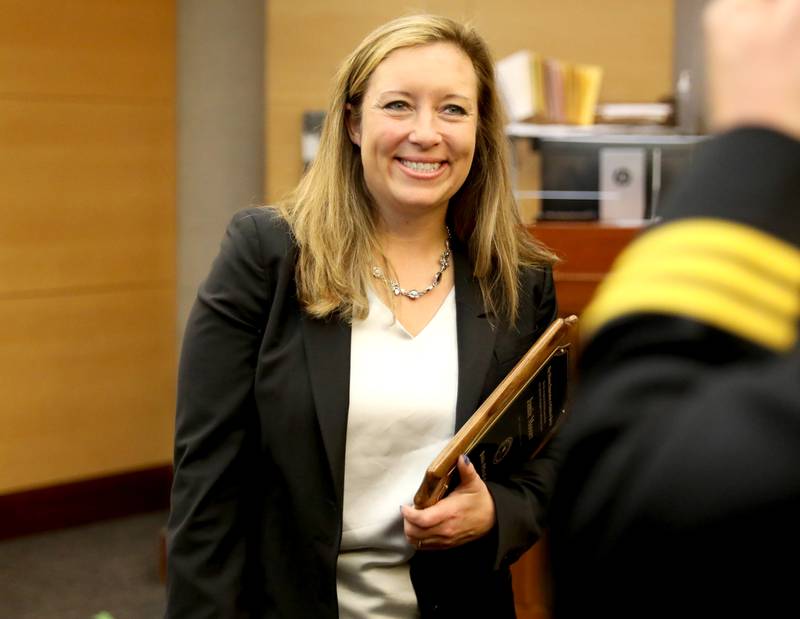 Kane County States Attorney Jamie Mosser was honored with the Illinois Chiefs of Police Association Public Official of the Year award at the Kane County Judicial Center in St. Charles on Thursday, April 21, 2022.