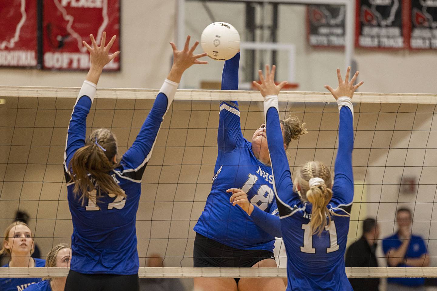 Newman’s Kennedy Rowzee hammers a shot in the semifinal sectional game Monday, Oct. 31, 2022 against Newark.