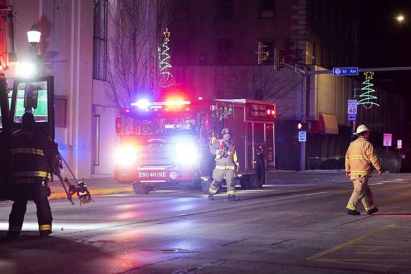Firefighters leave after responding to an alarm at El Jacalito in Sterling on Wednesday, Dec. 11, 2024. A faulty bathroom light fixture burned up, tripping a breaker and causing a light haze but no damage.