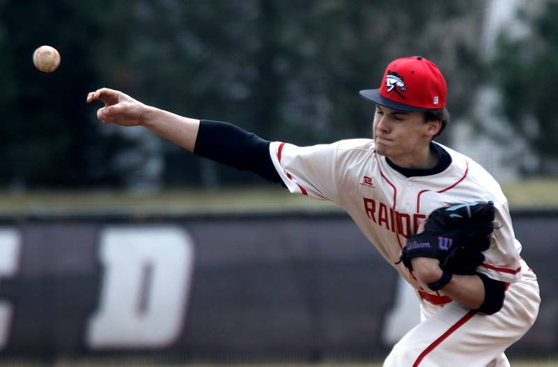 Huntley's Owen Borkowski throws a pitch during a nonconference baseball game against Fremd on Tuesday, March 24 2026, at Huntley High School.