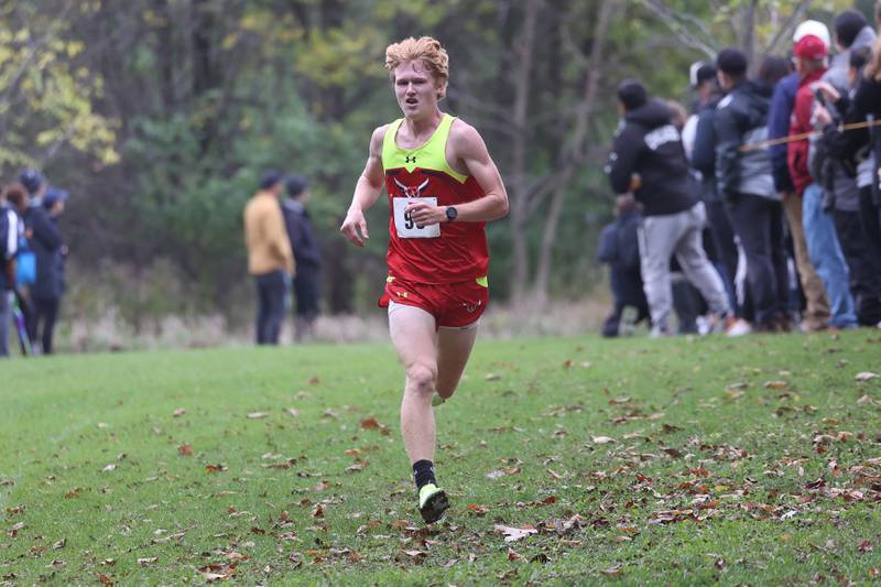 West Aurora’s Sean Heetland finishes fifth in the Southwest Prairie Conference meet at Channahon Park in Channahon on Friday, Oct. 13, 2023.