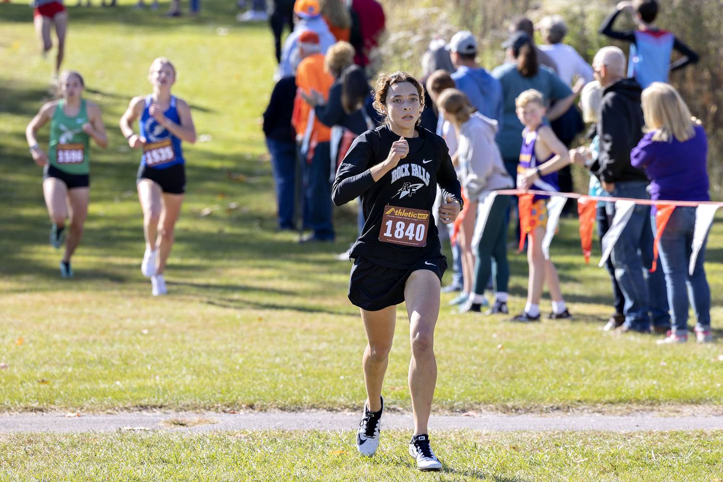 Rock Falls’ Ariel Hernandez finishes 16th in the girls varsity race at the Amboy Columbus Day Invitational Monday, Oct. 10, 2022.