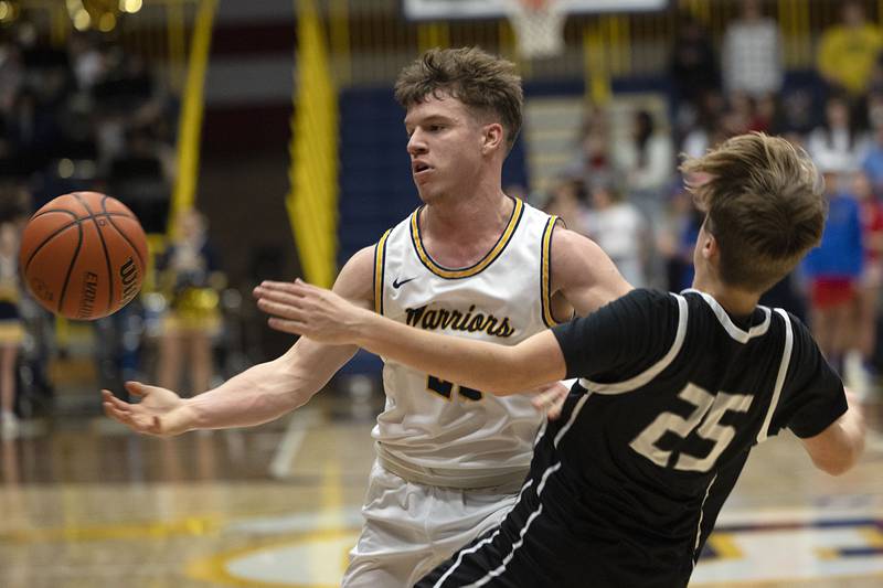 Sterling’s Kale Ryan loses the ball while working Tuesday, Jan. 24, 2023 against Galesburg’s Jackson Crock-Sibbing.