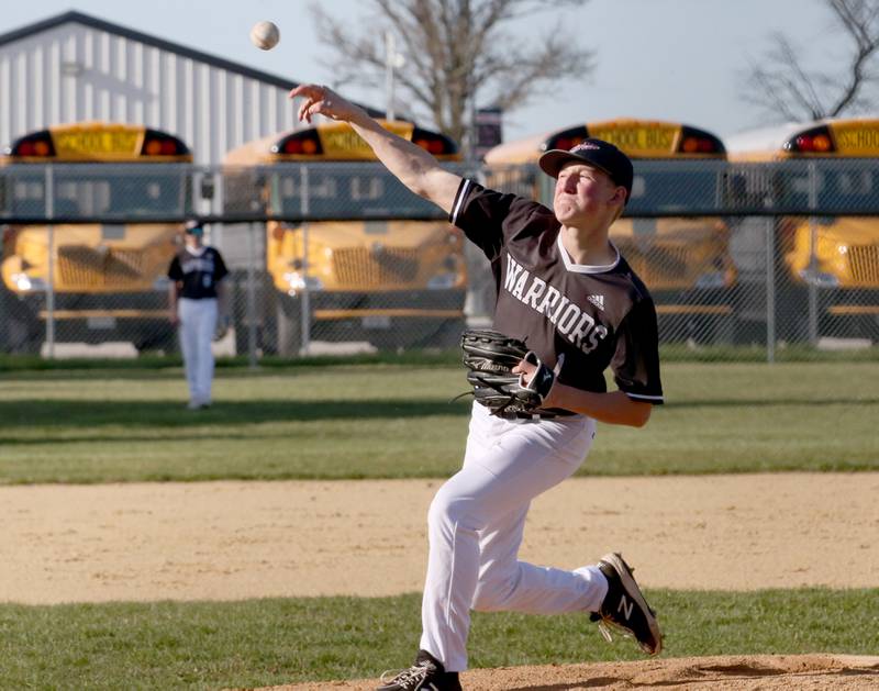 Woodland/Flanagan-Cornell pitcher Dylan Jenkins throws a pitch to Putnam County on Tuesday, April 9, 2024 at Woodland High School.