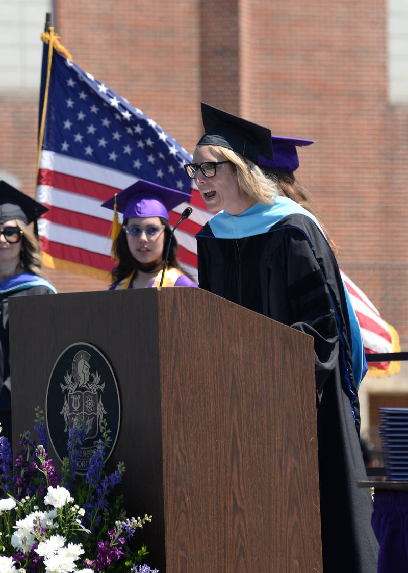 Downers Grove North Principal Dr. Courtney DeMent welcomes the class of 2023 and their family and friends during the graduation ceremony held Sunday May 21, 2023.