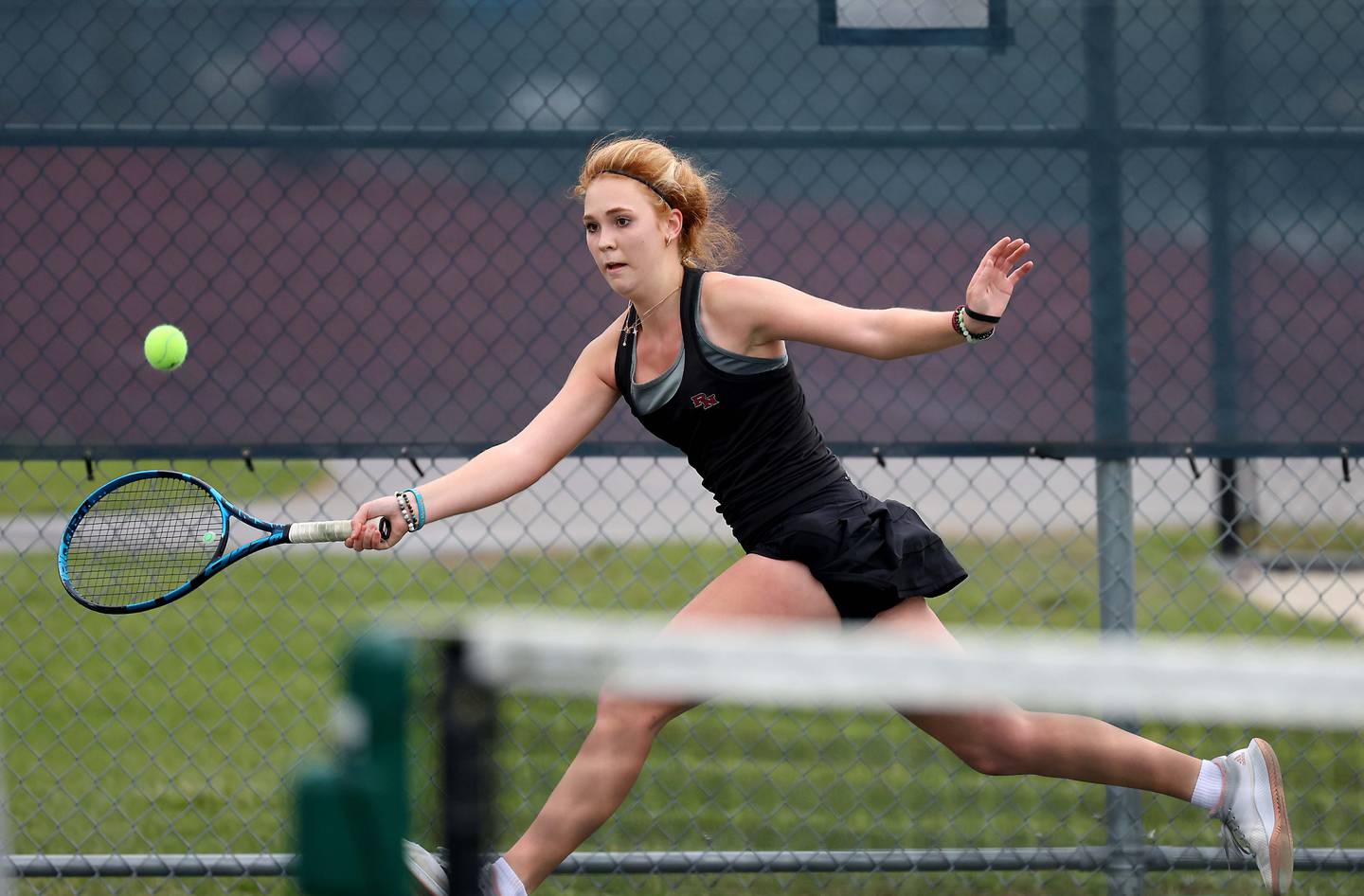 Plainfield NorthÕs Jessica Kovalcik returns a shot in 2A Singles championship match at the IHSA State Tennis Finals Saturday October 21, 2023 in Buffalo Grove.