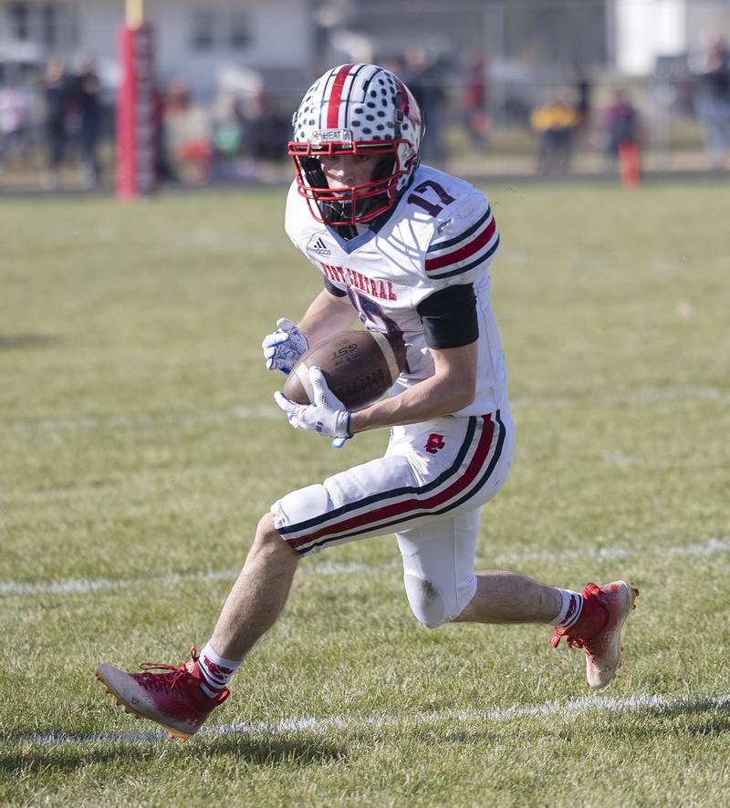 West Central’s Alex McGraw takes a catch against Amboy Saturday, Nov. 2, 2024, in the 8-man football league first round playoffs.