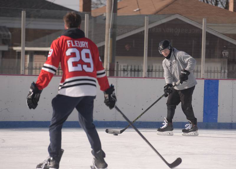 People including Zach Johnson of Chicago participate in Stick & Puck at the Bobby Hull Community Ice Rink Sunday, Jan. 26, 2025 in Cicero.