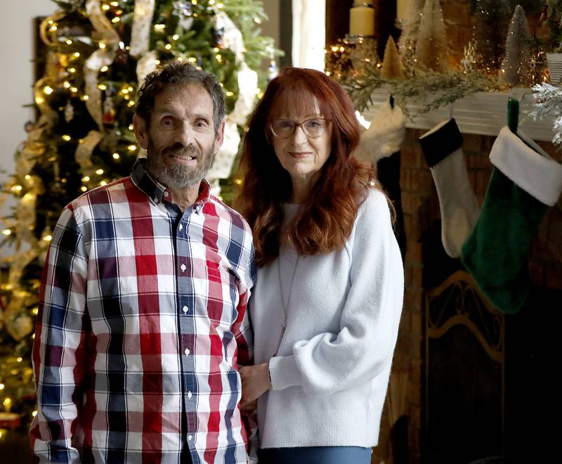 Mike Baber, who needs a kidney, and his wife, Teresa, at their home on Thursday, Dec. 12, 2024, in Marengo. Teresa has been approved as a donor but does not match Mike. They are hoping to find someone else willing to so a swap to get two people the kidneys they need.