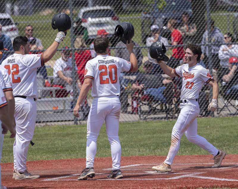 Byron’s Andrew Talbert celebrates a two-run homer against Oregon Saturday, May 24, 2025, in the Stillman Valley Class 2A Regional final.