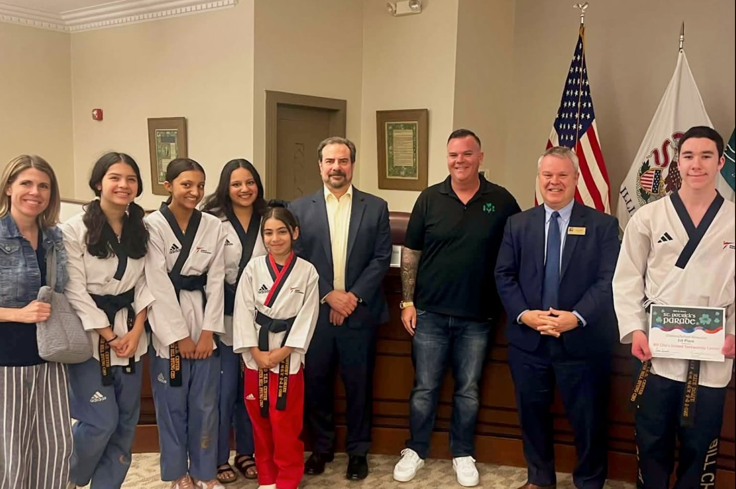 The St. Charles Business Alliance awarded first place in the children/school category for the 2026 St. Patrick's Parade to Bill Cho’s United Taekwondo Center during the April 20 City Council meeting.