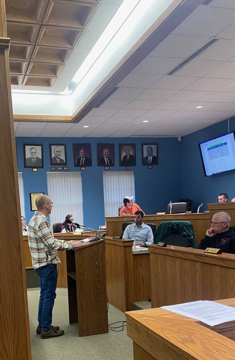 Chris Perra, the owner of TEST and certified water operator speaks during La Salle's city council meeting on March 18, 2024.