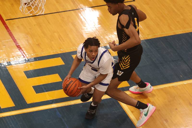 Joliet Central’s Robert Williams looks for a play against Joliet West.