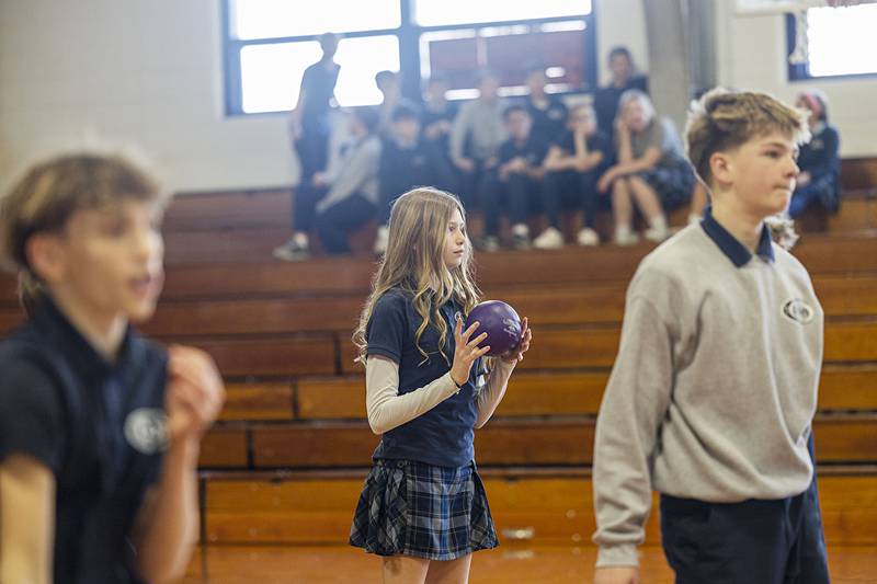 Players compete Monday, Jan. 26, 2026, at St. Marys School in Sterling. The event pitted Sterling Deanery middle school students against one another in this second annual dodgeball tournament.
