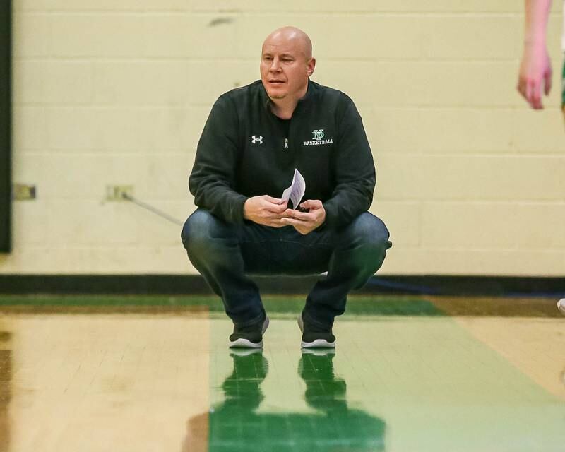 York's head coach Brandon Collings looks on in their York Thanksgiving Tournament game between Oswego East at York on Monday, Nov 18, 2024  in Elmurst.