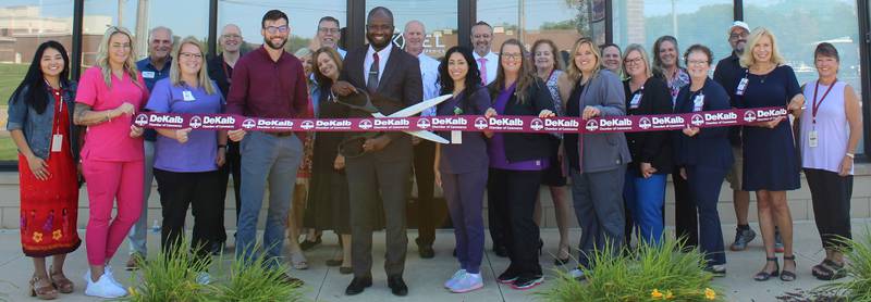The DeKalb Chamber of Commerce welcoming XCEL Orthopedics Clinic with a ribbon-cutting