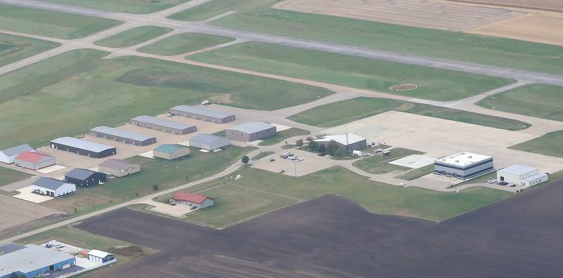 An aerial view of the Illinois Valley Regional Airport and hangers on Wednesday, Oct. 15, 2025 in Peru. The airport celebrates his 40th anniversary this month.
