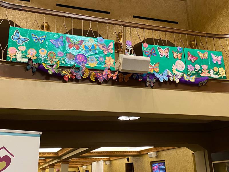 An art exhibit featuring pieces made by survivors of domestic violence and abuse was on display throughout the foyer at the annual Safe Passage Domestic Violence Candlelight Vigil and Survivor Speak-Out inside the Egyptian Theatre, 135 N. Second St. in downtown DeKalb on Monday, Oct. 2, 2023.