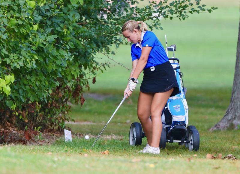 Princeton's Addie Hecht connects Saturday at Wyaton Hills.