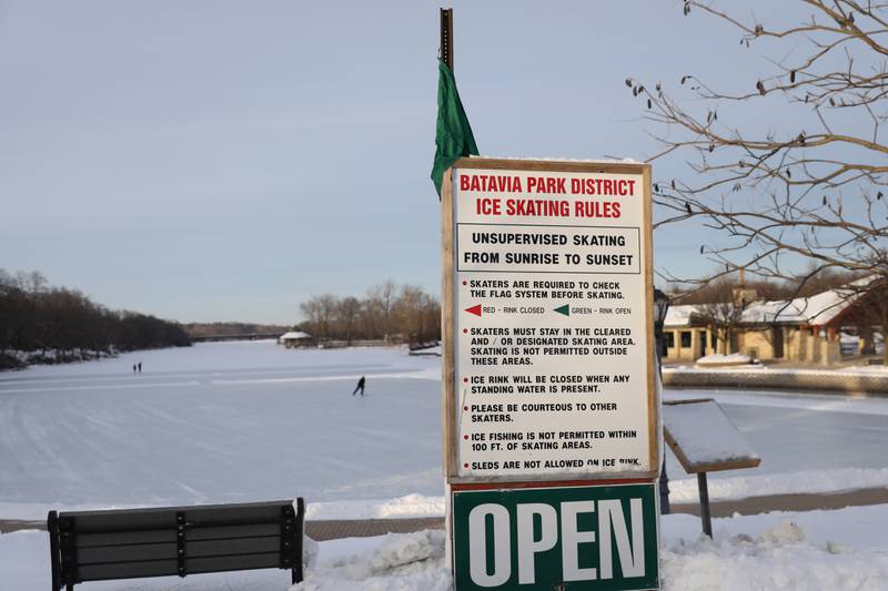 Tom Edwards of Batavia was one of the first onto the ice at the Batavia Depot Pond after several days of sub-freezing weather. The Batavia Park District declares the ice safe for skating once it reaches eight inches or greater of ice.