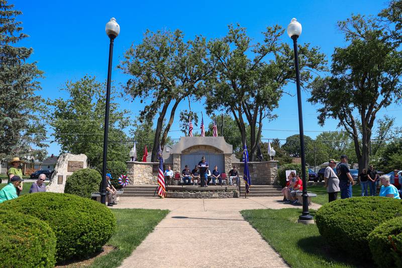 David McCleery, Sr. Vice Commander of the Bradley American Legion, reads the names of approximately 130 fallen service members from the Kankakee County area over the past year during the Legion's Memorial Day ceremony on Monday, May 25, 2026.