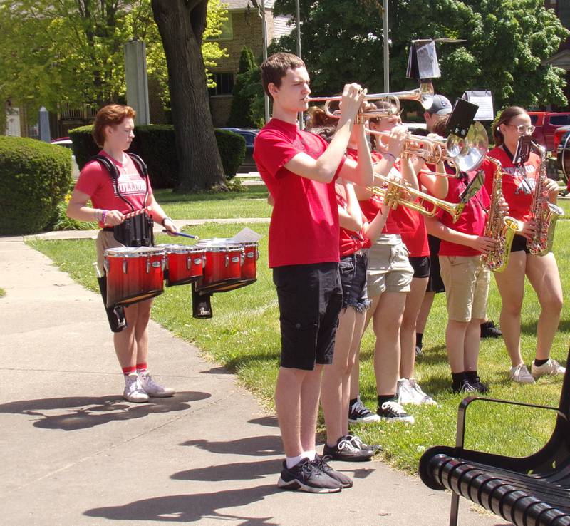The Streator High School band performed "The Star Spangled Banner" and "The Battle Hymn of the Republic" on Monday, May 27, 2024, during the Memorial Day ceremony at Veterans Memorial Plaza in Streator's City Park.