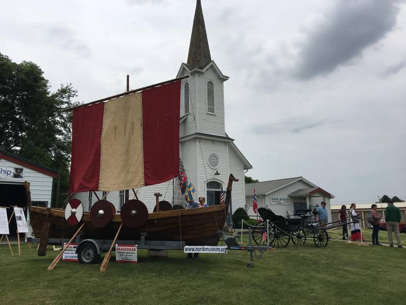 The Viking ship on display in the front lawn of the Norsk Museum in Norway, Ill.