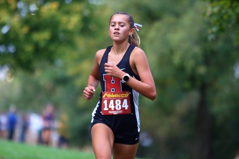Huntley’s Haley Rahman places fourth during the Fox Valley Conference Cross Country Meet at McHenry County College in Crystal Lake on Saturday, October. 18, 2025.