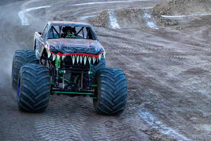 Ryan Holman drives Monster Truck 'Godzilla' on track during the Monster Truck Bash on Saturday, Sept. 13, 2025 at the La Salle Speedway in La Salle.