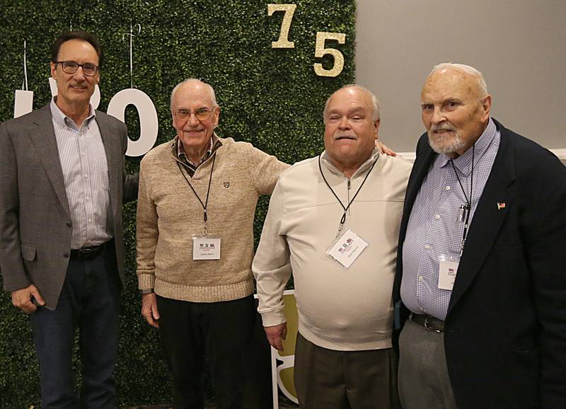 WLPO personalities Dale Barnes, Lanny Slevin, Rick Sipovic, and Joe Hogan pose for a photo during the WLPO 75th Anniversary party on Wednesday, Nov. 16, 2022 at Senicas Oak Ridge in La Salle.