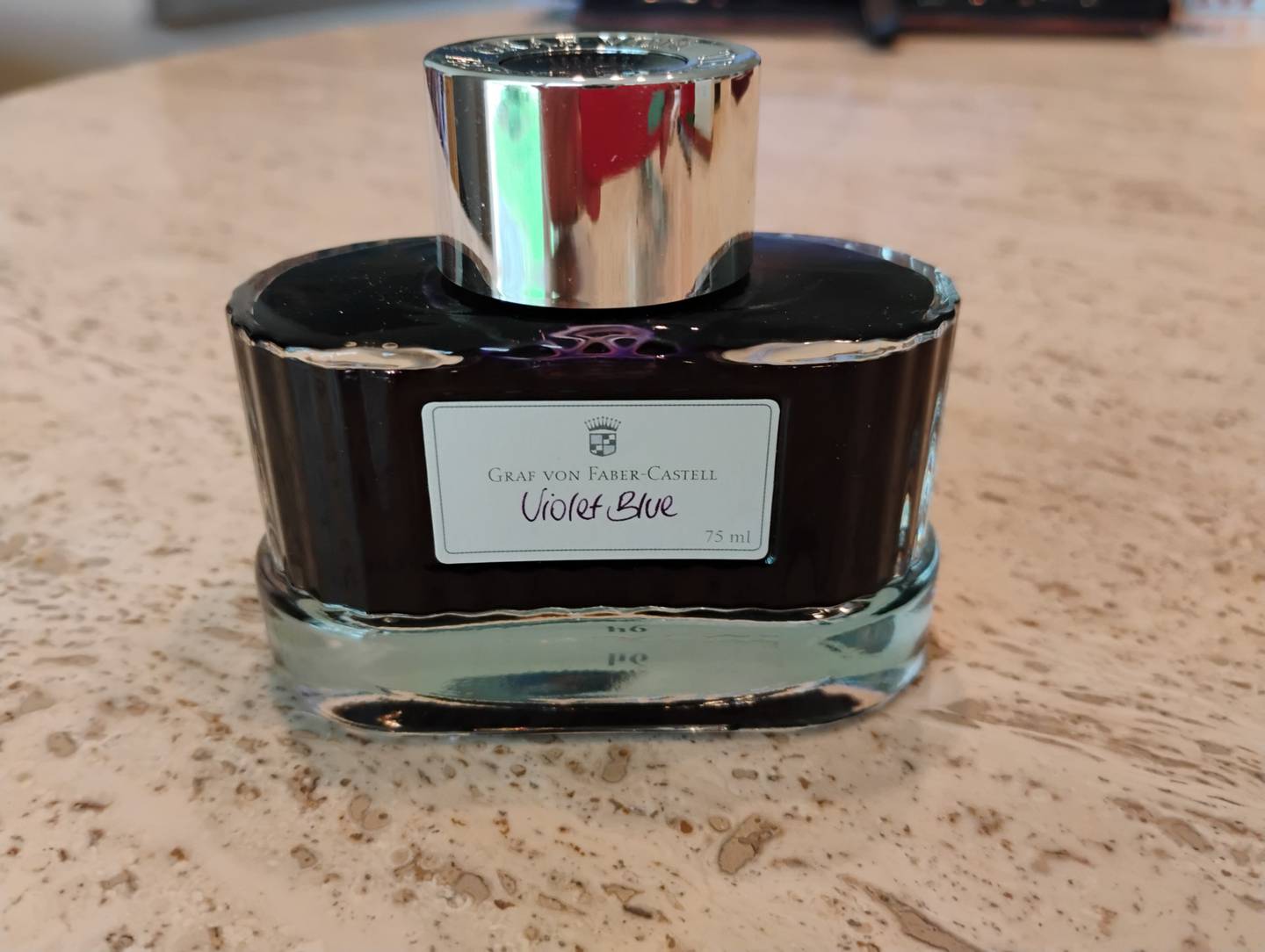 Violet blue German ink is one of the inks Paul Conterato of Geneva uses to fill his collection of 1,500 fountain pens.