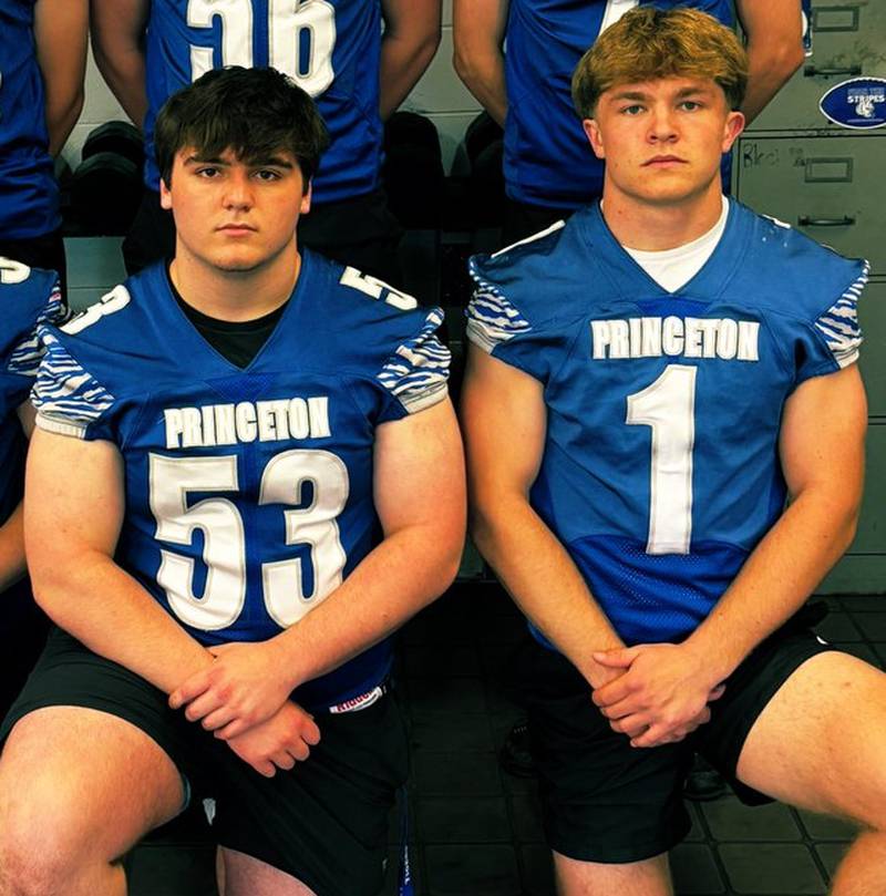 Princeton senior captains (from left) Rhett Pearson (honorable mention) and Casey Etheridge (first team) received IHSFCA All-State recognition.