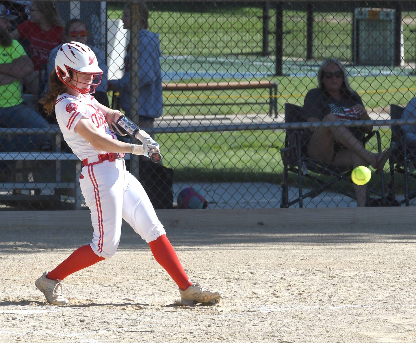 Oregon's Rylee McFadden hits the ball against Somonauk at the 2A Oregon Regional on Wednesday, May 20, 2026.